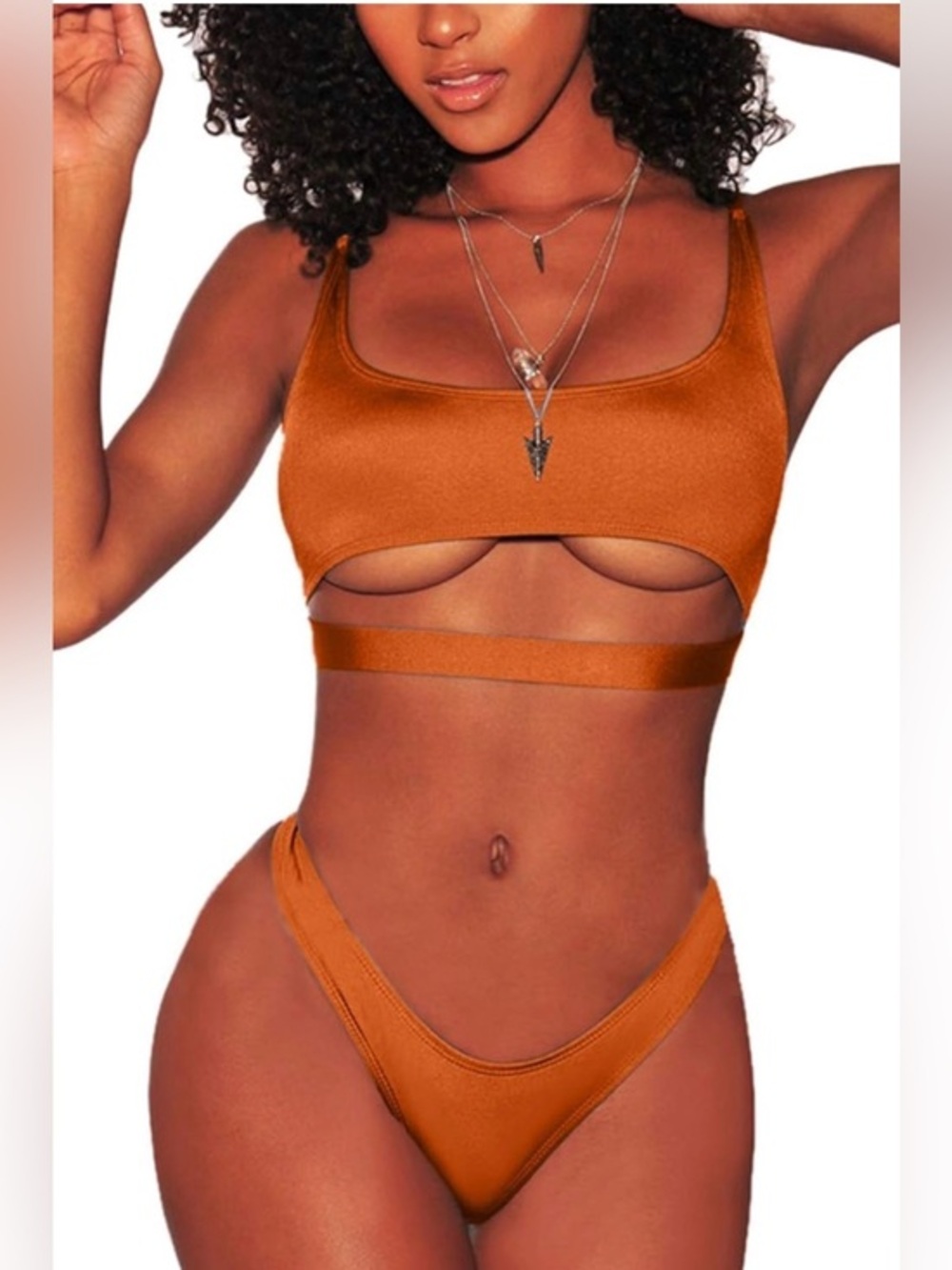 Rust Orange Cutout Bikini Set XL Sporty Two Piece Swimsuit